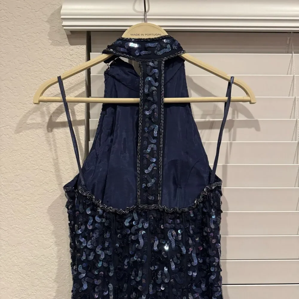 Beautiful Navy Blue 90s sequined, beaded formal gown - Picture 2 of 9